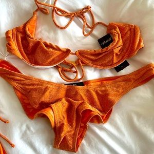 Nasty Gal Glitter Underwire Tie Bikini & Sarong 3 pc Set. Size L (12)